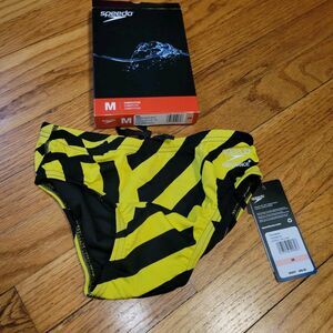 Speedo Endurance+ Swim Brief Speedo Yellow Black Geometric Men’s 28 NWT